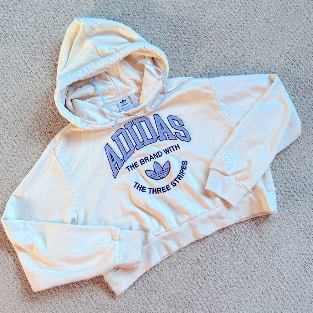 Adidas Cream Hoodie with periwinkle Logo